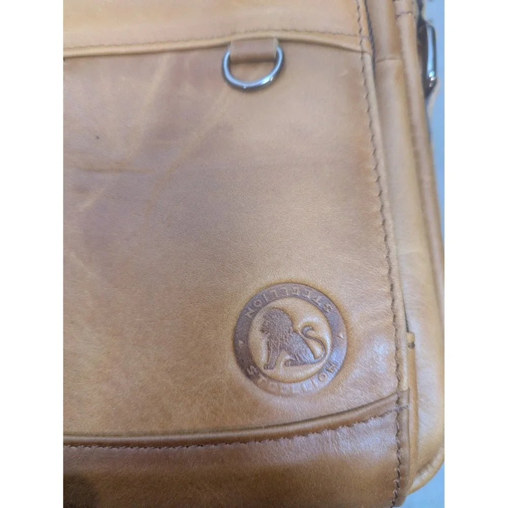 NEW Steel Lion Messenger Bag Men's Medium Tan Leather Multi-Zip Crossbody